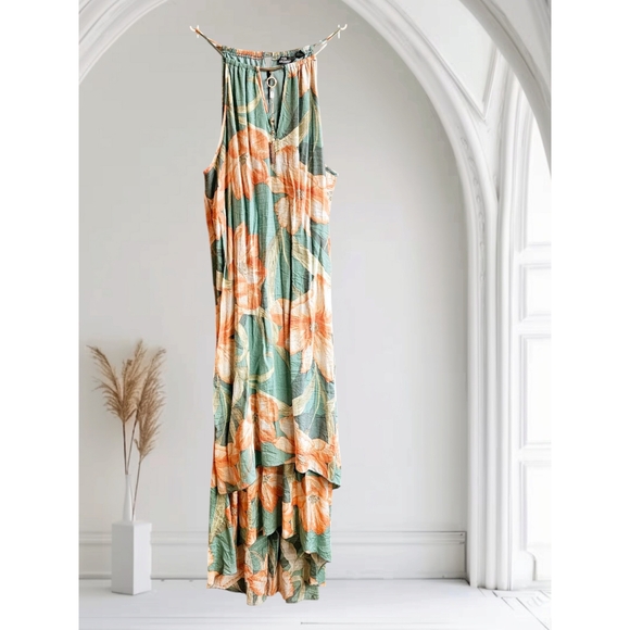Mlle Gabrielle Womens Tropical Floral Flowing High Low Halter Dress Size L - Picture 1 of 7